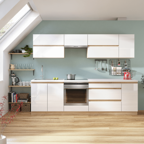 Skrinka horná G 40, vysoký biely lesk/dub sonoma, pravá, LINE