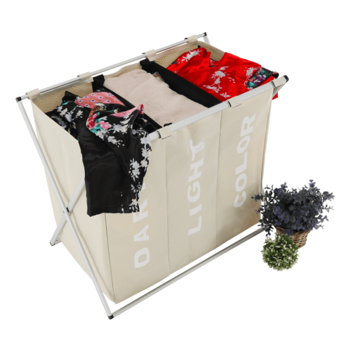 Látkový kôš na bielizeň, sivobéžová, LAUNDRY TYP 3