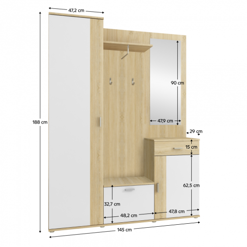 Predsieň, dub sonoma/biela,  AMALIA