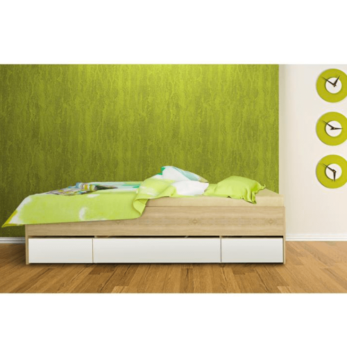 Posteľ s úložným priestorom, dub sonoma/biela, MATIASI