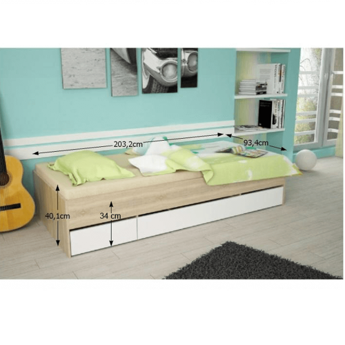 Posteľ s úložným priestorom, dub sonoma/biela, MATIASI