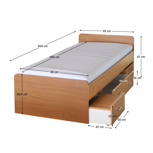 Posteľ, buk, 90x200, DUET