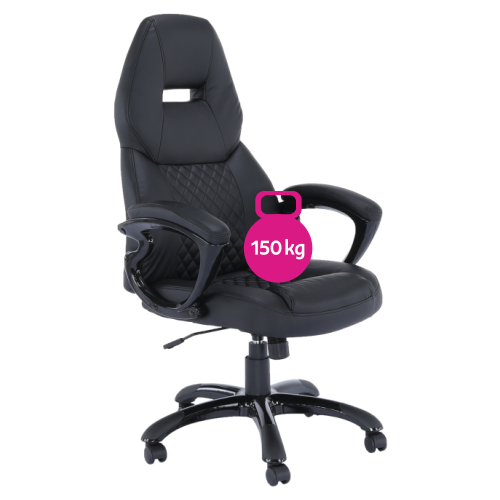 Kancelárske kreslo, čierna ekokoža, nosnosť 150 kg, HEVYR