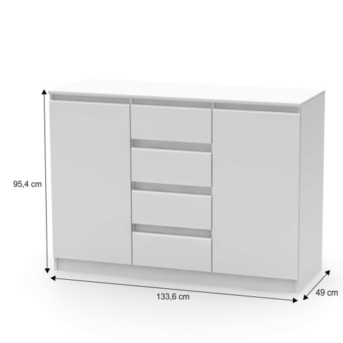 2 dverová komoda so 4 šuplíkmi, biela, HANY NEW  010