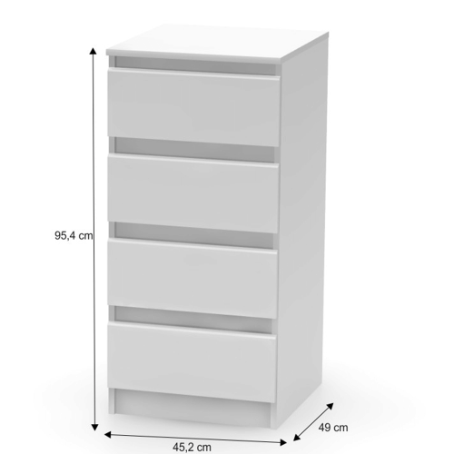 4 šuplíková komoda, biela, HANY NEW 009