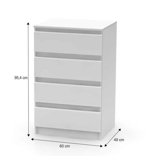 4 šuplíková komoda, biela, HANY NEW 014