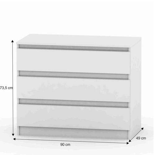 3 šuplíková komoda, biela, HANY NEW 003