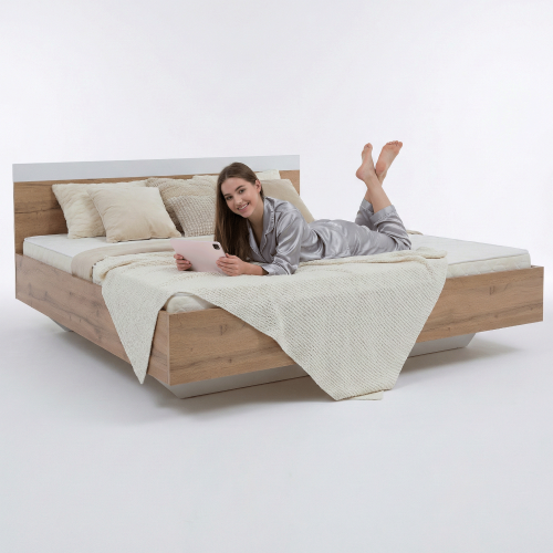 Manželská posteľ, 180x200, dub wotan/biela, GABRIELA