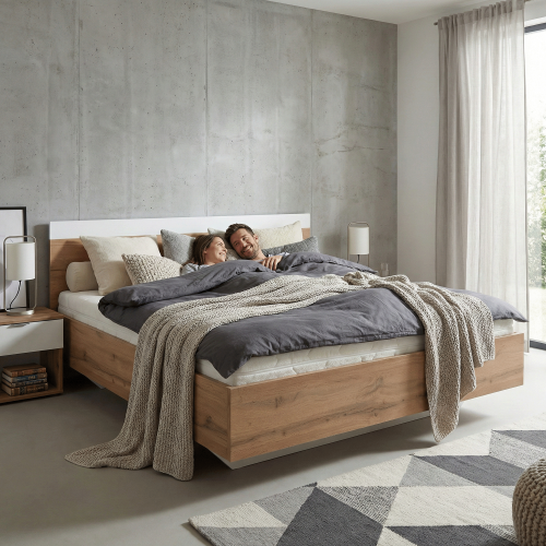 Manželská posteľ, 180x200, dub wotan/biela, GABRIELA