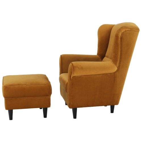 Kreslo ušiak s taburetom, látka horčicová, ASTRID