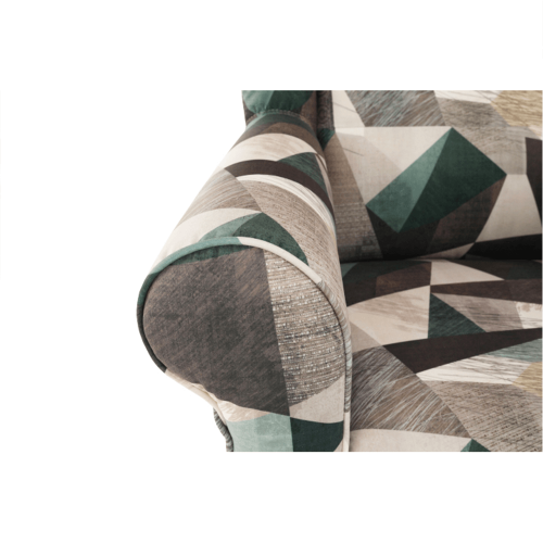 Kreslo ušiak s taburetom, látka hnedo-zelená vzor, ASTRID