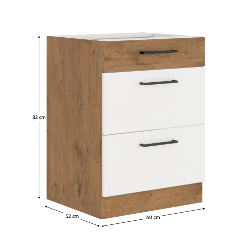 Spodná skrinka, biela extra vysoký lesk HG/dub lancelot, VEGA D60 3S BB