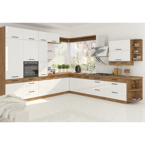 Spodná skrinka, biela extra vysoký lesk HG/dub lancelot, VEGA D60 3S BB