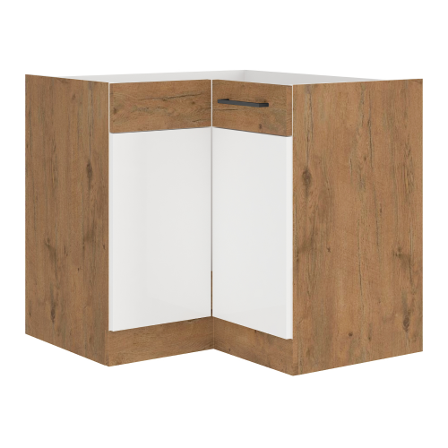 Spodná skrinka rohová, biela extra vysoký lesk HG/dub lancelot, VEGA DN 1F BB