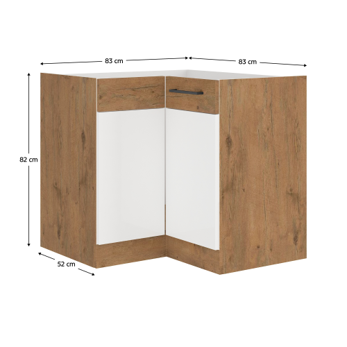 Spodná skrinka rohová, biela extra vysoký lesk HG/dub lancelot, VEGA DN 1F BB