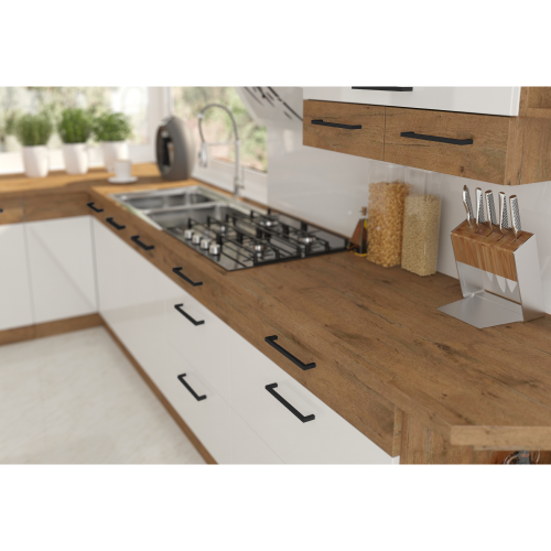 Dvierka na vstavanú umývačku riadu, dub lancelot/biela extra vysoký lesk HG, VEGA ZM 570x446