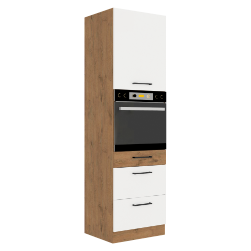 Vysoká skrinka na vstavanú rúru, dub lancelot/biela extra vysoký lesk HG, VEGA 60 DPS-210 3S 1F