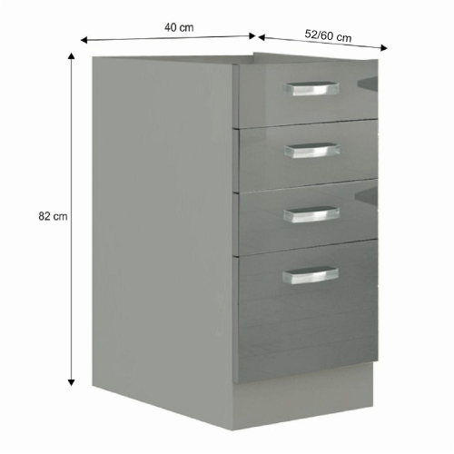 Skrinka dolná, sivá  extra vysoký lesk/sivá, PRADO 40 D 4S BB