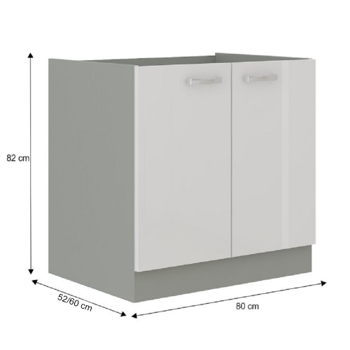 Skrinka dolná, biela extra vysoký lesk/sivá, PRADO 80 D 2F BB