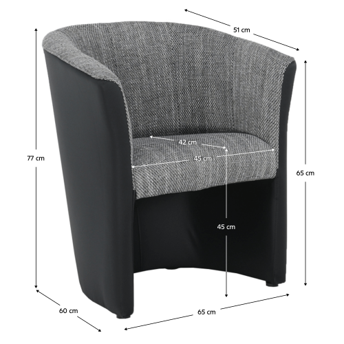 Klubové kreslo, ekokoža čierna/ látka sivá šenil Lava 5, CUBA