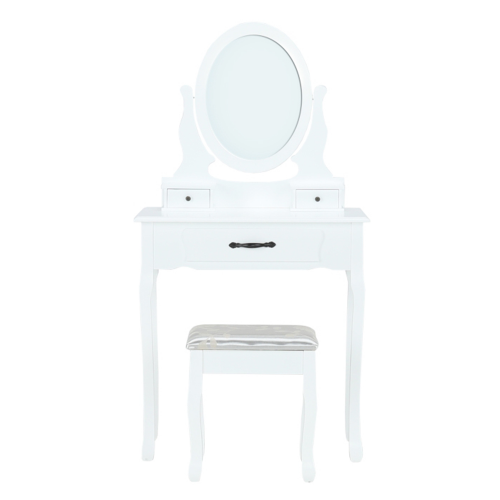 Toaletný stolík s taburetom, biela/strieborná, LINET NEW