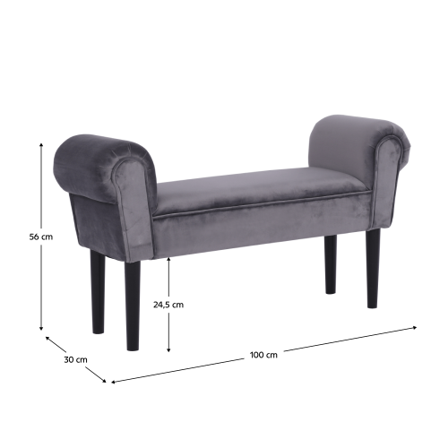 Lavica, Velvet látka, sivá/čierna, BURDA