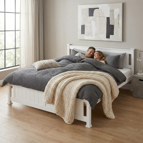 Posteľ s roštom, borovicové drevo/biela, 160x200, LUCAS NEW