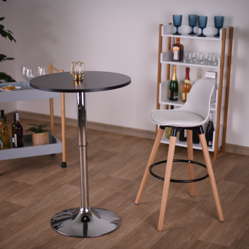 Barový stôl s nastaviteľnou výškou, čierna, priemer 60 cm, BRANY 2 NEW