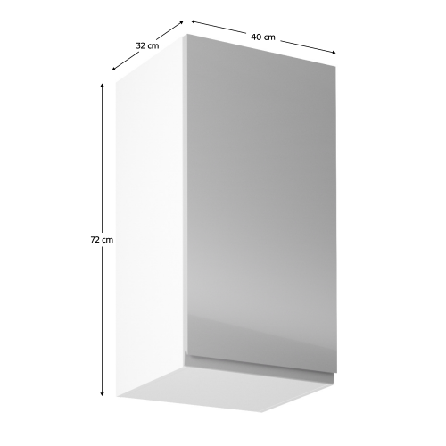 Horná skrinka, biela/sivý extra vysoký lesk, pravá, AURORA G40