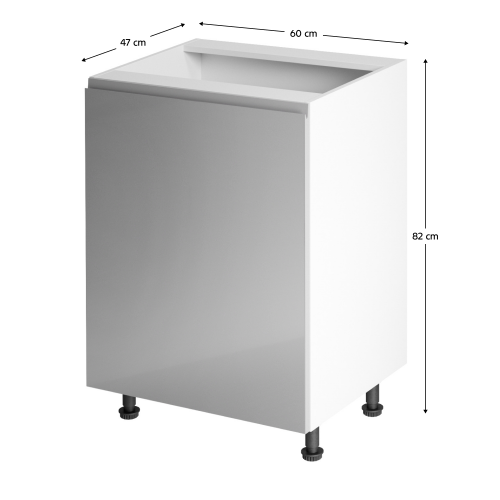 Spodná skrinka, biela/sivá extra vysoký lesk, ľavá, AURORA D601F