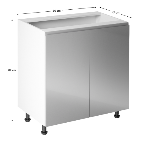 Spodná skrinka, biela/sivá extra vysoký lesk, AURORA D80