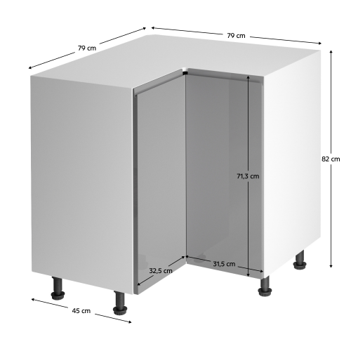 Spodná rohová skrinka, biela/sivá extra vysoký lesk, AURORA D90N