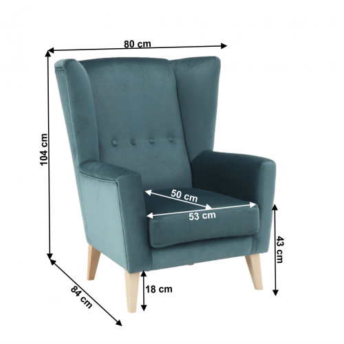 Kreslo-ušiak, mentolová/buk, RODEZA