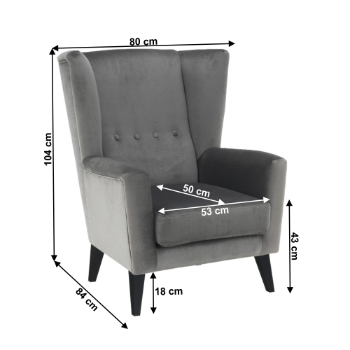 Kreslo-ušiak, svetlosivá/čierna, RODEZA