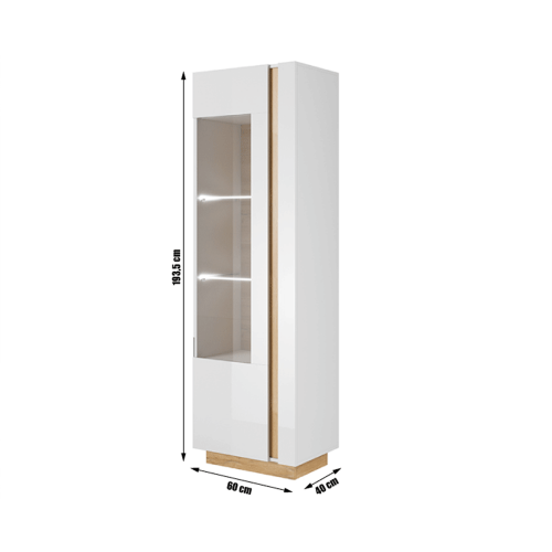 Vysoká vitrína 60, biela/dub grandson/biely lesk, CITY