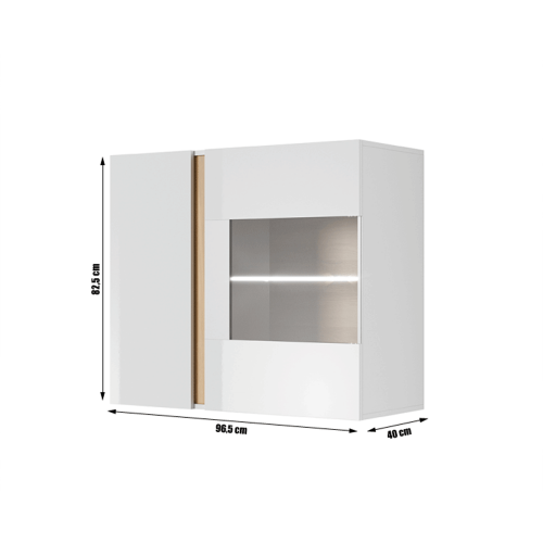 Závesná vitrína 96, biela/dub grandson/biely lesk, CITY