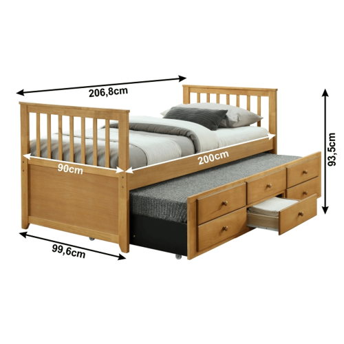 Posteľ s prístelkou, 90x200, dub,  AUSTIN NEW