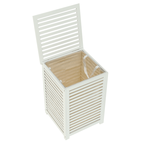 Kôš na bielizeň, lakovaný bambus/biela/béžová, BASKET