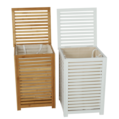 Kôš na bielizeň, lakovaný bambus/biela/béžová, BASKET