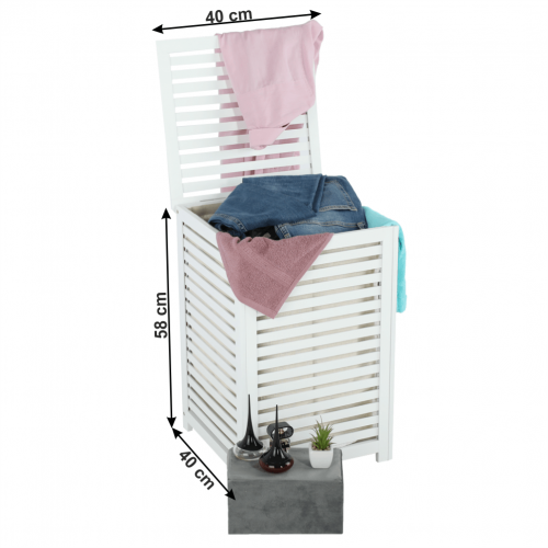 Kôš na bielizeň, lakovaný bambus/biela/béžová, BASKET