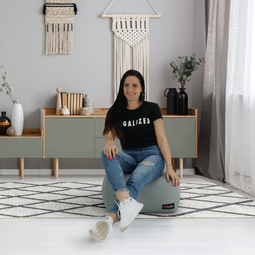 Sedací vak, sivá/zelená/žltá látka, ALIMOR