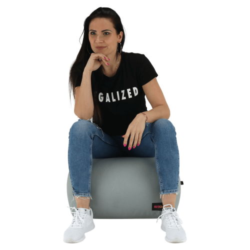 Sedací vak, sivá/zelená/žltá látka, ALIMOR