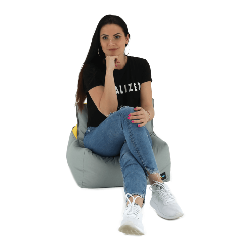 Sedací vak, sivá/zelená/žltá látka, ALIMOR