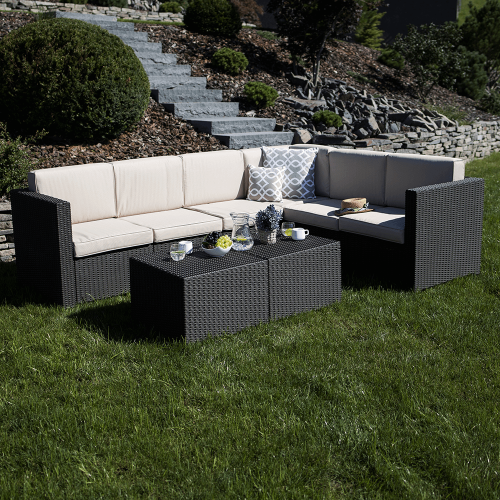 Záhradný 3-dielny ratanový set, hnedá/béžová, RODEN