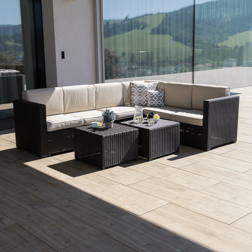 Záhradný 3-dielny ratanový set, hnedá/béžová, RODEN