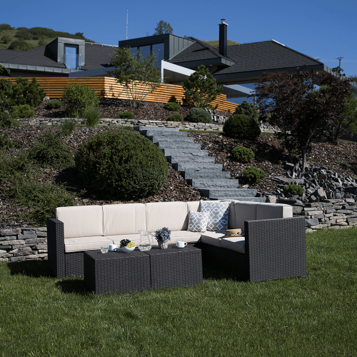 Záhradný 3-dielny ratanový set, hnedá/béžová, RODEN