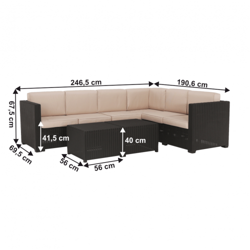 Záhradný 3-dielny ratanový set, hnedá/béžová, RODEN