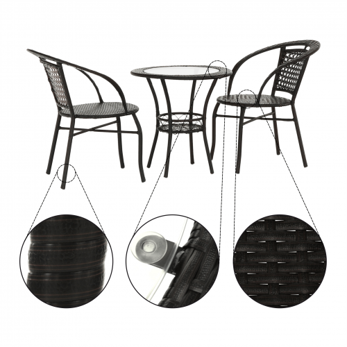 Záhradný ratanový set 1+2, hnedá, LASAN