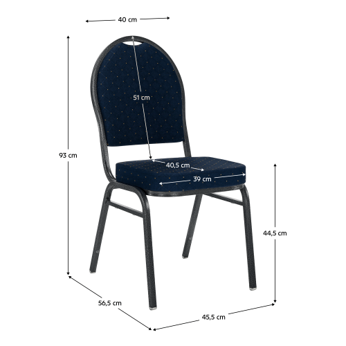 Stolička, stohovateľná, látka modrá/sivý rám, JEFF 3 NEW