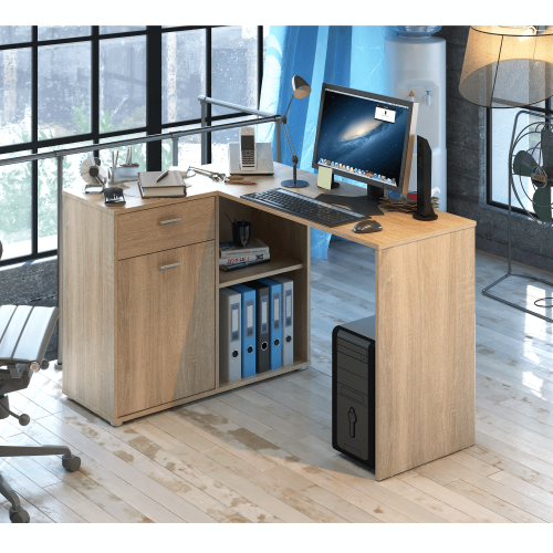Rohový PC stôl, dub sonoma, KALIMERO
